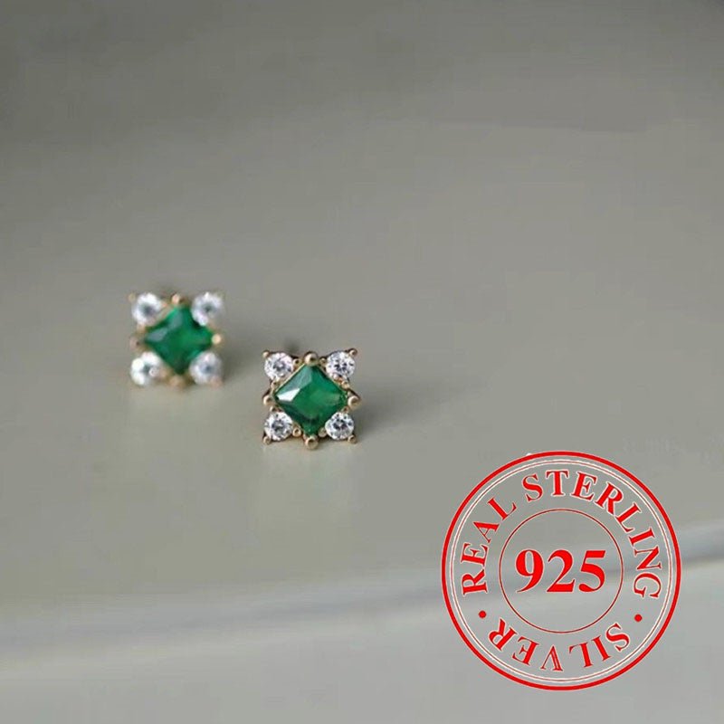 Cat Shop Boys - 0.85G 925 Sterling Silver Hypoallergenic Emerald Zircon Screw Ear Plug Stud Earrings For Women (0.03Oz Jewelry)