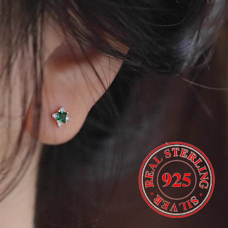 Cat Shop Boys - 0.85G 925 Sterling Silver Hypoallergenic Emerald Zircon Screw Ear Plug Stud Earrings For Women (0.03Oz Jewelry)