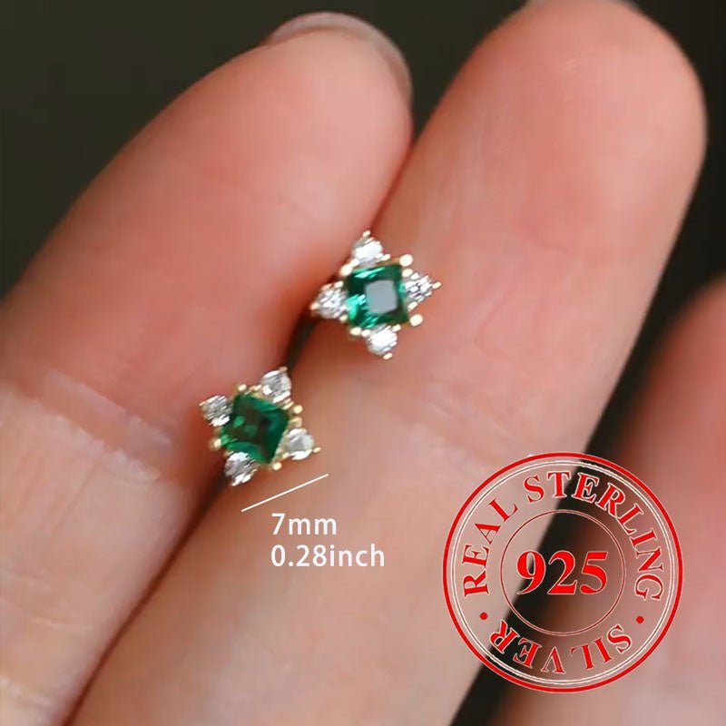 Cat Shop Boys - 0.85G 925 Sterling Silver Hypoallergenic Emerald Zircon Screw Ear Plug Stud Earrings For Women (0.03Oz Jewelry)