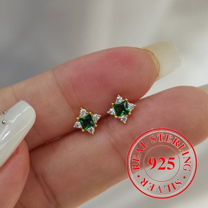 Cat Shop Boys - 0.85G 925 Sterling Silver Hypoallergenic Emerald Zircon Screw Ear Plug Stud Earrings For Women (0.03Oz Jewelry)