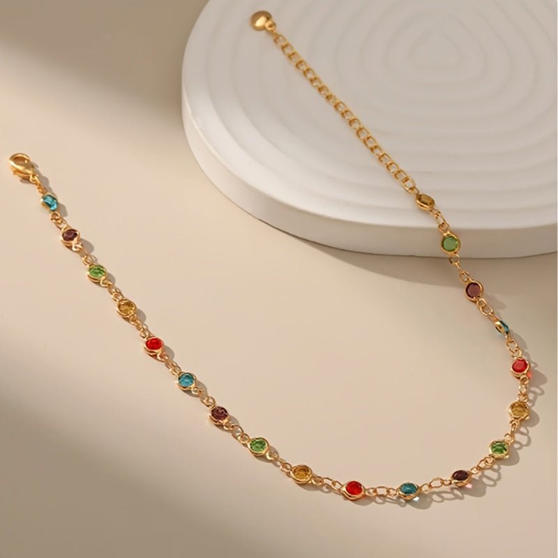 Cat Shop Boys - 1 exotic style copper gold - plated colored zirconia ethnic style ankle chain