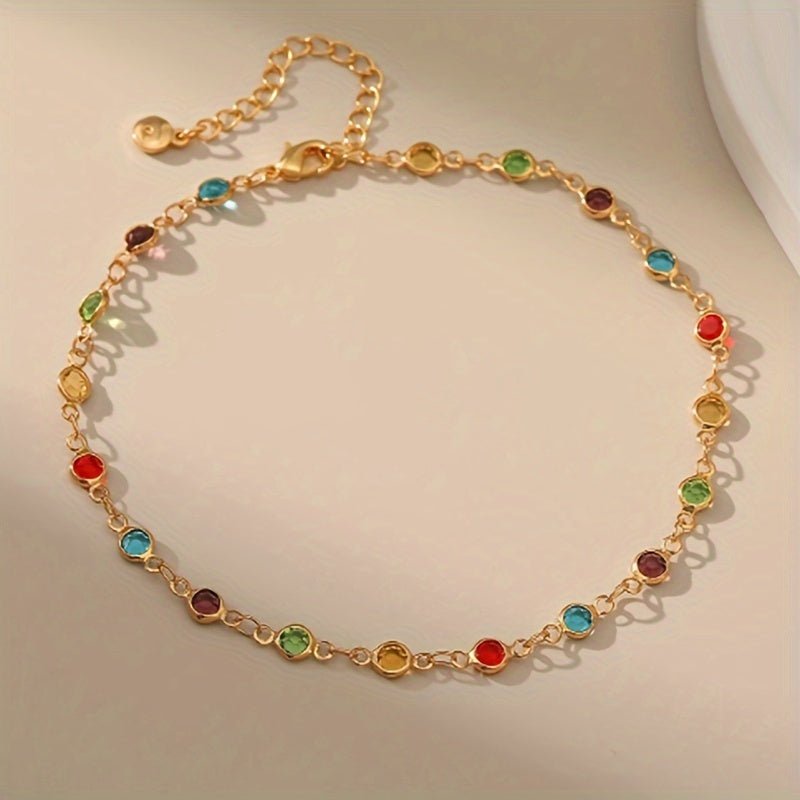 Cat Shop Boys - 1 exotic style copper gold - plated colored zirconia ethnic style ankle chain