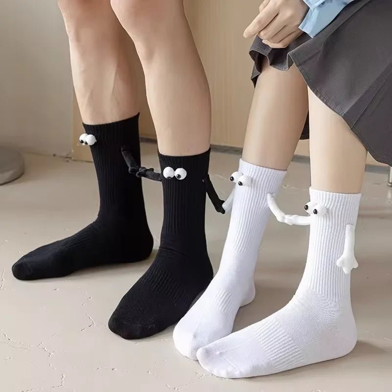 Cat Shop Boys - 1 Pair Couple Socks Funny Magnetic Hand In Hand A Lifetime Halloween Socks Embroidery Black White Cartoon Eyes Couples Socks