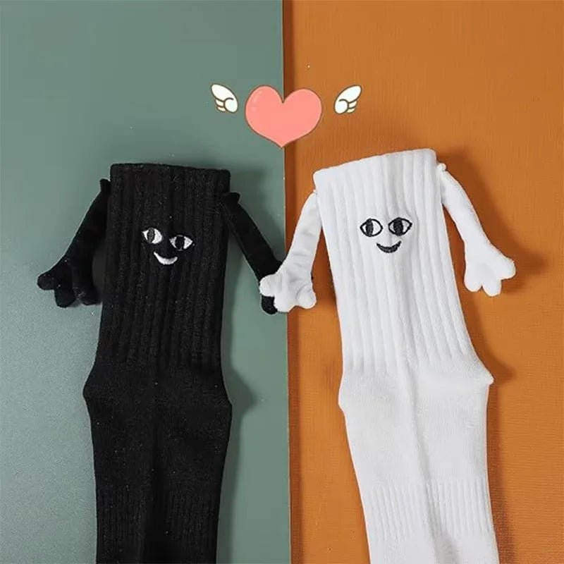 Cat Shop Boys - 1 Pair Couple Socks Funny Magnetic Hand In Hand A Lifetime Halloween Socks Embroidery Black White Cartoon Eyes Couples Socks