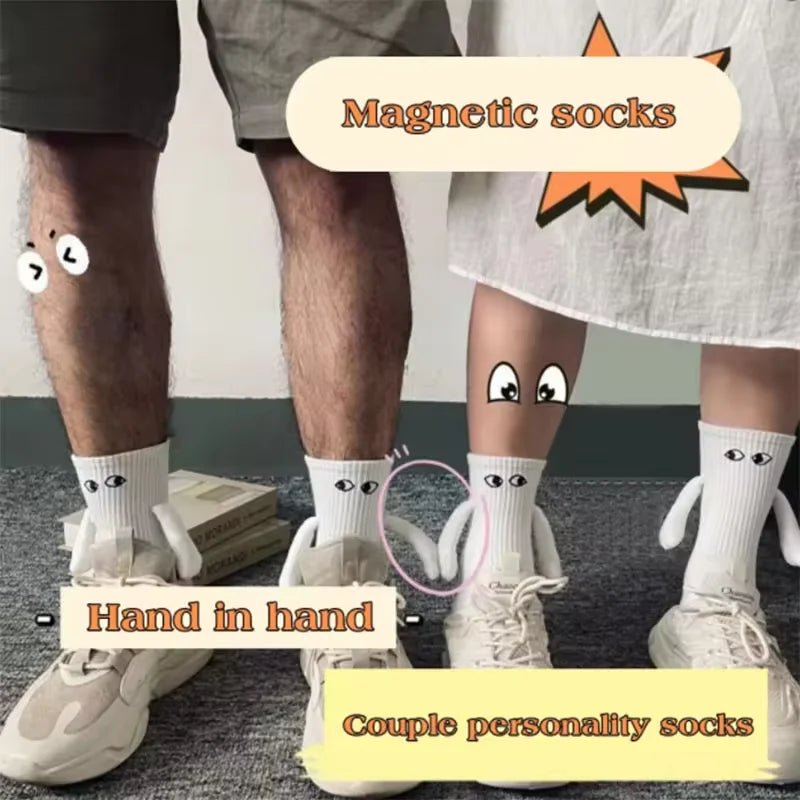 Cat Shop Boys - 1 Pair Couple Socks Funny Magnetic Hand In Hand A Lifetime Halloween Socks Embroidery Black White Cartoon Eyes Couples Socks