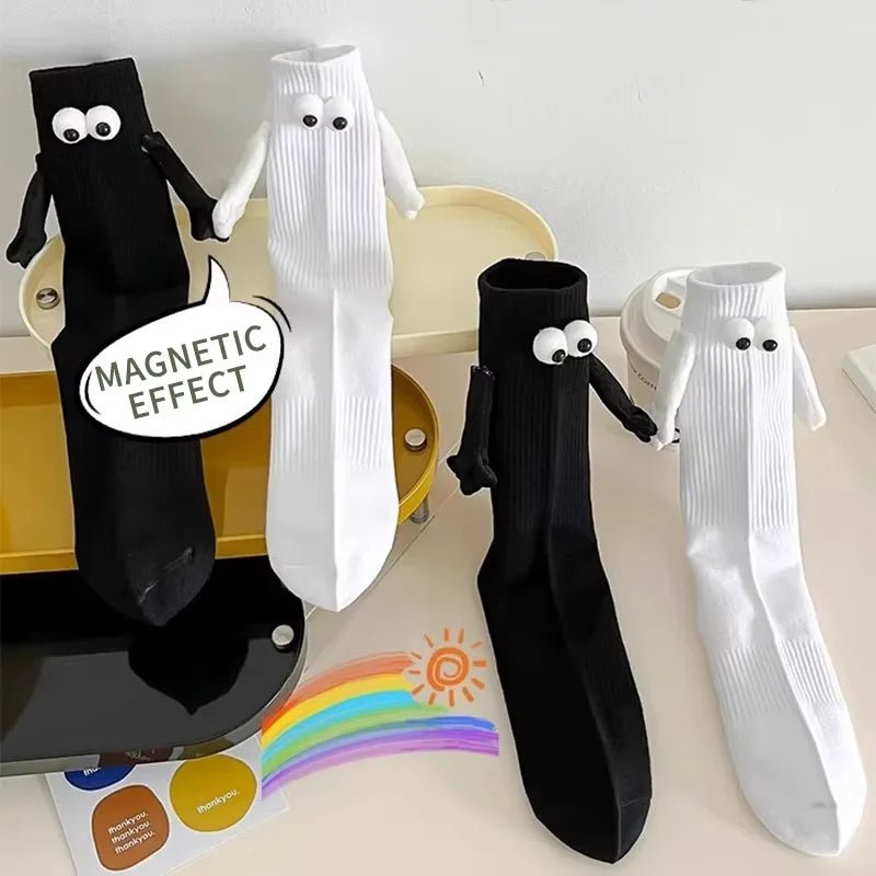 Cat Shop Boys - 1 Pair Couple Socks Funny Magnetic Hand In Hand A Lifetime Halloween Socks Embroidery Black White Cartoon Eyes Couples Socks