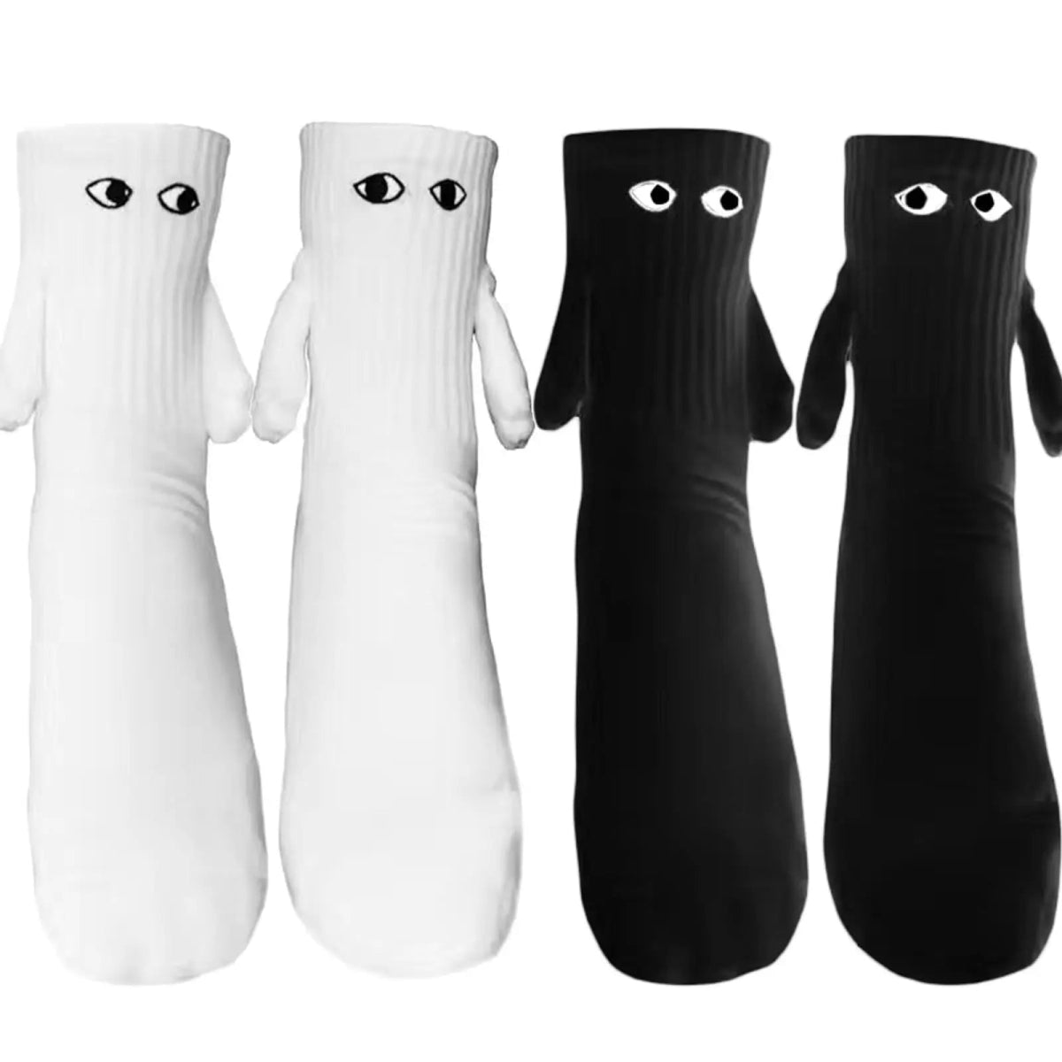 Cat Shop Boys - 1 Pair Fashion Woman Socks Funny Creative Magnetic Attraction Hands Black White Cartoon Eyes Couples Socks Kawaii White Socks