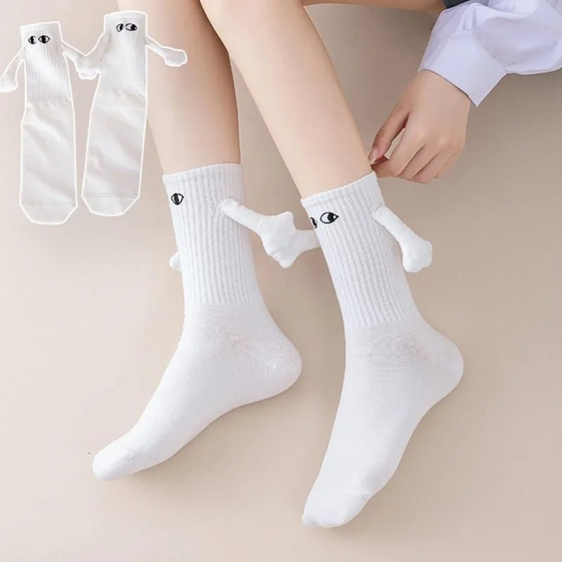 Cat Shop Boys - 1 Pair Fashion Woman Socks Funny Creative Magnetic Attraction Hands Black White Cartoon Eyes Couples Socks Kawaii White Socks