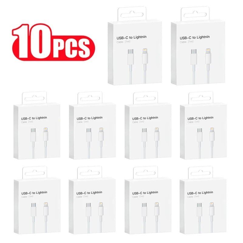 Cat Shop Boys - 10 PCS 20W PD Fast Charger Cable for iPhone 11 12 13 mini 14 Pro XS Max XR X 8 Plus SE Rapid Charging 1m 2m Data Cable With Box