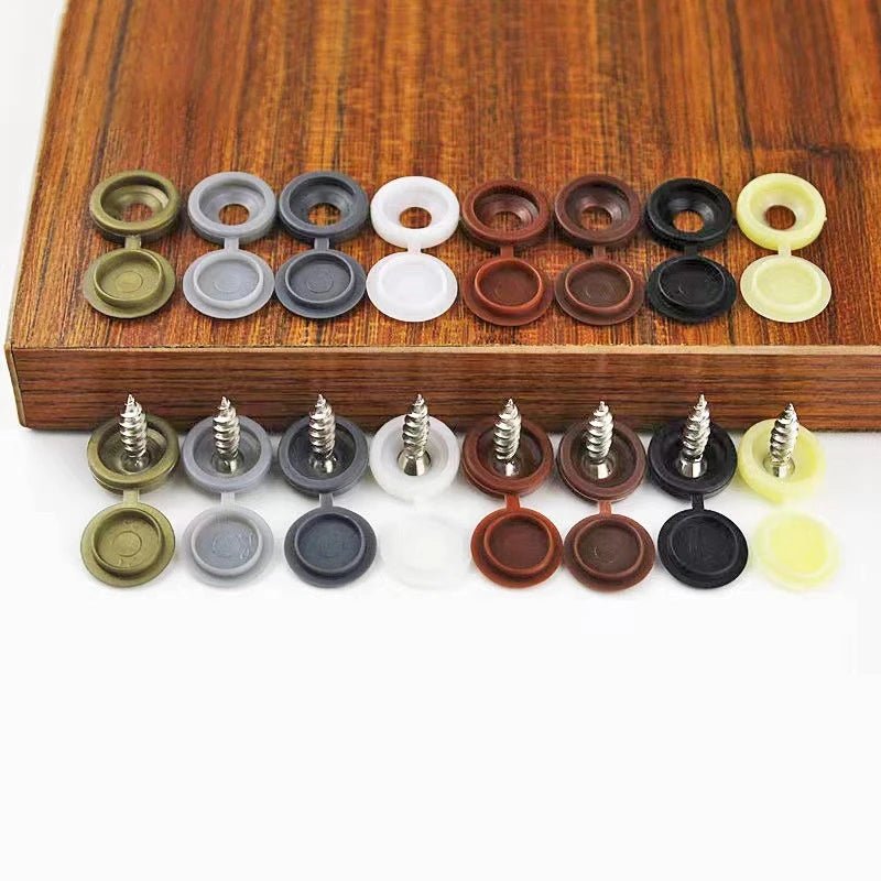 Cat Shop Boys - 100Pcs Hinged Plastic Screw Cap Cover Nuts Fold Snap Protective Cap Button Screw Wood Furniture Decorative Nuts Bolts Hardware