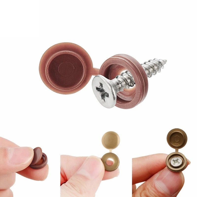 Cat Shop Boys - 100Pcs Hinged Plastic Screw Cap Cover Nuts Fold Snap Protective Cap Button Screw Wood Furniture Decorative Nuts Bolts Hardware