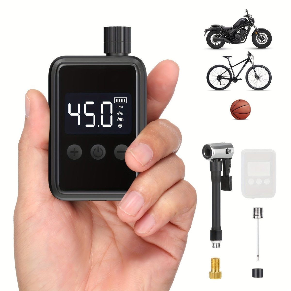 Cat Shop Boys - 120 PSI Digital Electric Bike Pump - Portable Mini Tire Inflator with Auto Shut - Off, USB Rechargeable, Fits Presta & Schrader Valves, Durable ABS, Black