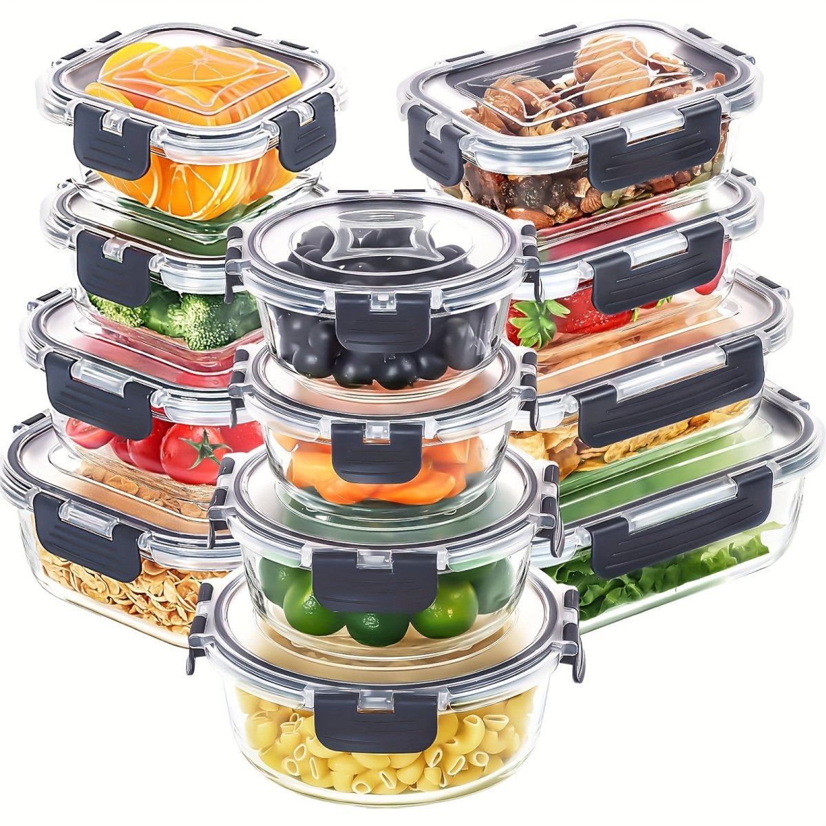 Cat Shop Boys - 12pcs Glass Food Storage Containers with Lids, Meal Prep, Pantry Kitchen Storage Containers for Lunch, Leak Proof, Airtight Glass Lunch Bento Boxes for Microwave, Oven, Freezer And Dishwasher