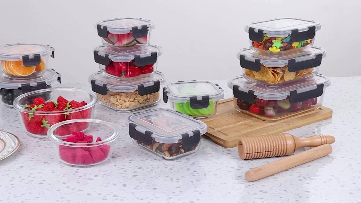 Cat Shop Boys - 12pcs Glass Food Storage Containers with Lids, Meal Prep, Pantry Kitchen Storage Containers for Lunch, Leak Proof, Airtight Glass Lunch Bento Boxes for Microwave, Oven, Freezer And Dishwasher