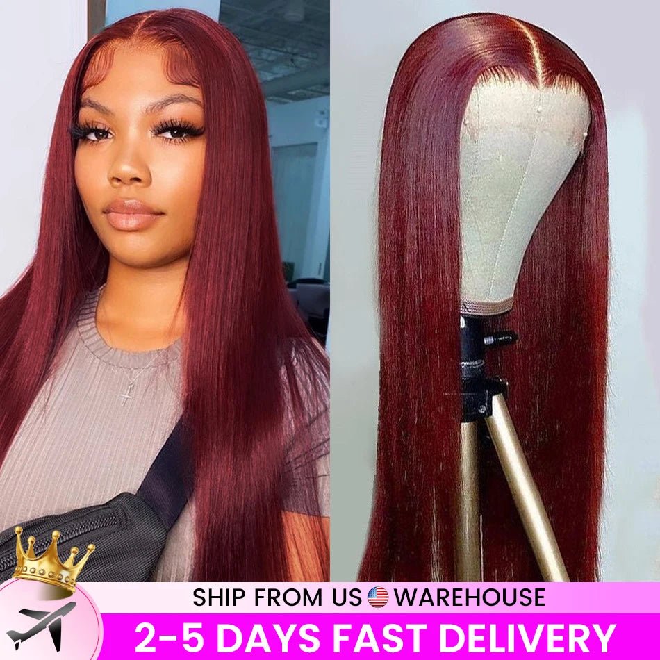 Cat Shop Boys - 13x6 HD Lace Front Wig Human Hair Wigs 99J Red Burgundy Colored HD Transparent Pre Plucked Lace Frontal Human Hair Wigs Straight