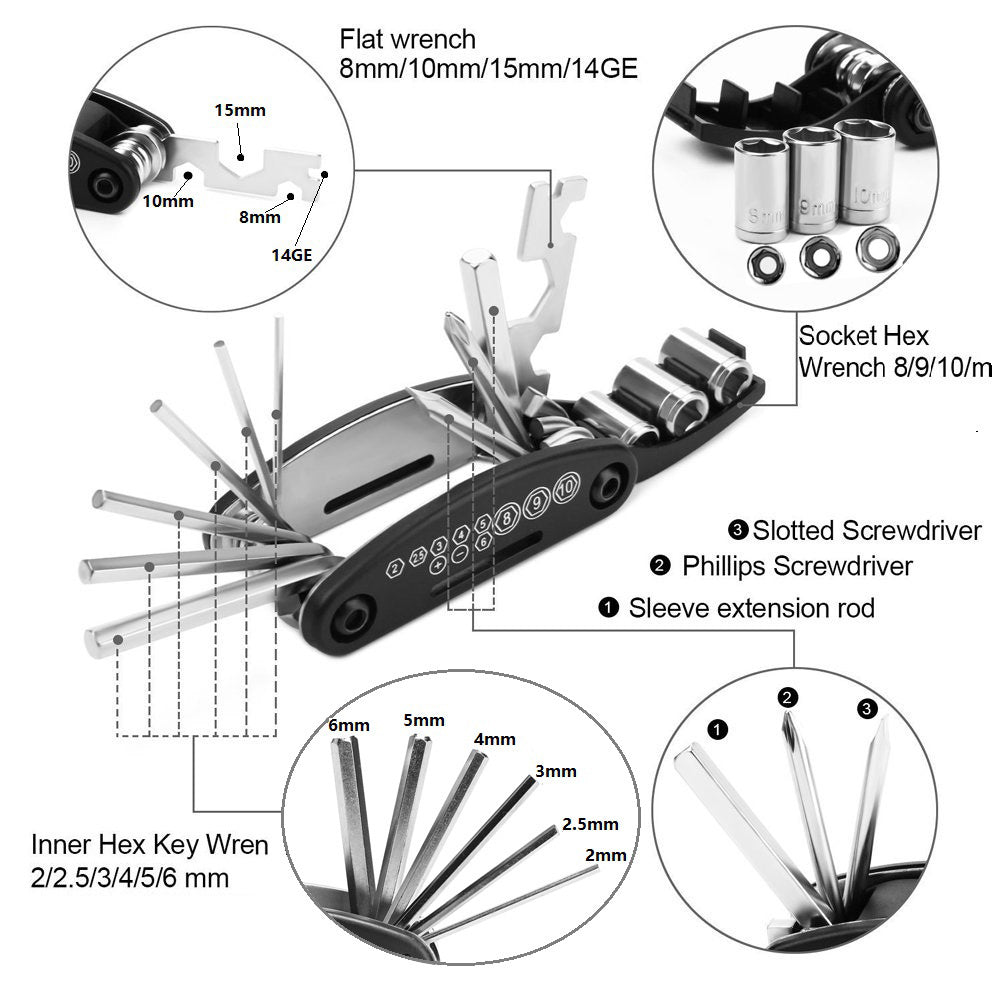 Cat Shop Boys - 16 - in - 1 High - Carbon Steel Mountain Bike Repair Tool Kit - Essential Tools for Quick and Easy Bike Maintenance