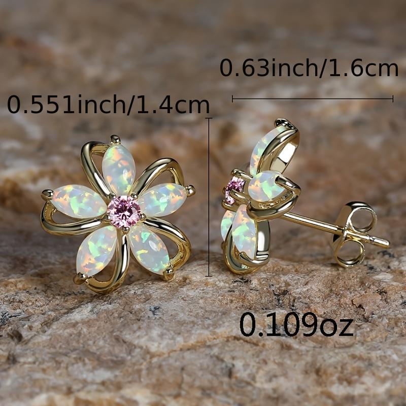 Cat Shop Boys - 1pair Opal Flower Stud Earrings - Golden Plated Women's Jewelry for Parties and Holidays