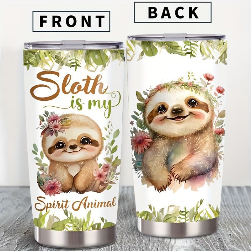 Cat Shop Boys - 1pc 20oz Adorable Sloth Stainless Steel Insulated Mug - "Sloth is My Spirit Animal" Design, Double - Wall Vacuum, Durable & Reusable - Ideal Gift for Friends, Family, Colleagues - Perfect for Outdoor Activities & Car Travel