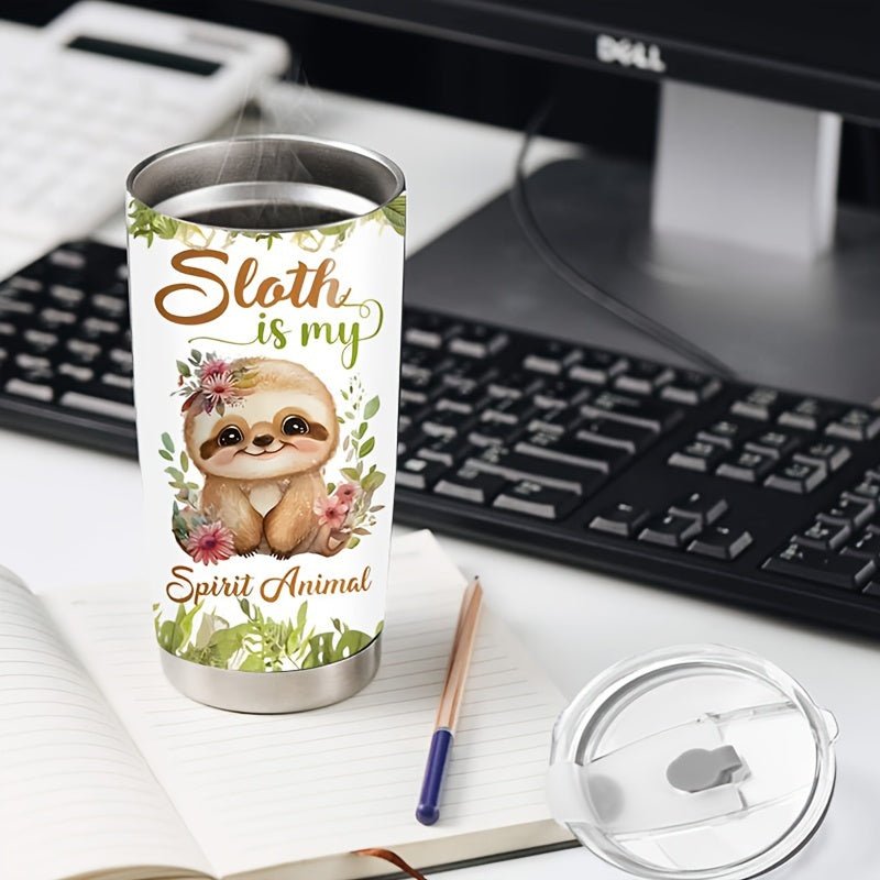 Cat Shop Boys - 1pc 20oz Adorable Sloth Stainless Steel Insulated Mug - "Sloth is My Spirit Animal" Design, Double - Wall Vacuum, Durable & Reusable - Ideal Gift for Friends, Family, Colleagues - Perfect for Outdoor Activities & Car Travel