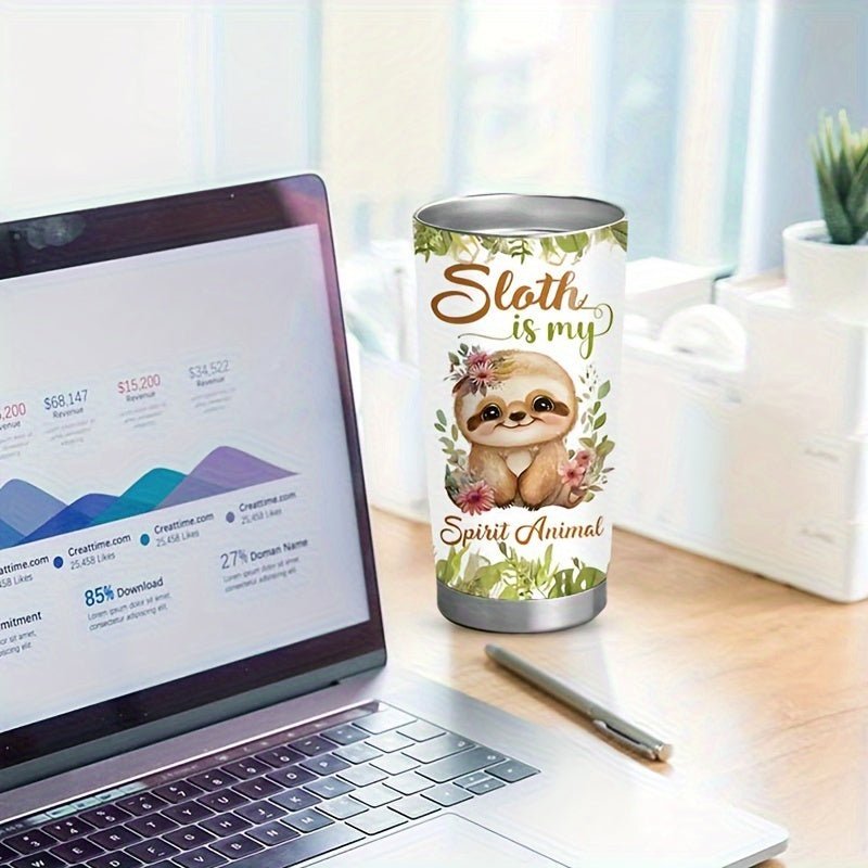 Cat Shop Boys - 1pc 20oz Adorable Sloth Stainless Steel Insulated Mug - "Sloth is My Spirit Animal" Design, Double - Wall Vacuum, Durable & Reusable - Ideal Gift for Friends, Family, Colleagues - Perfect for Outdoor Activities & Car Travel