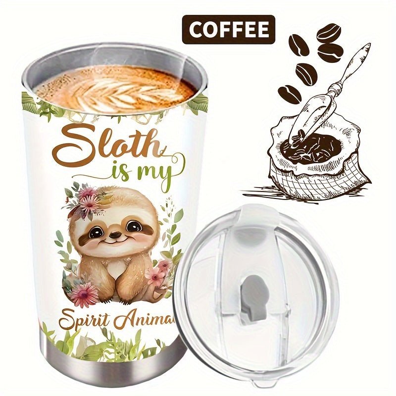 Cat Shop Boys - 1pc 20oz Adorable Sloth Stainless Steel Insulated Mug - "Sloth is My Spirit Animal" Design, Double - Wall Vacuum, Durable & Reusable - Ideal Gift for Friends, Family, Colleagues - Perfect for Outdoor Activities & Car Travel