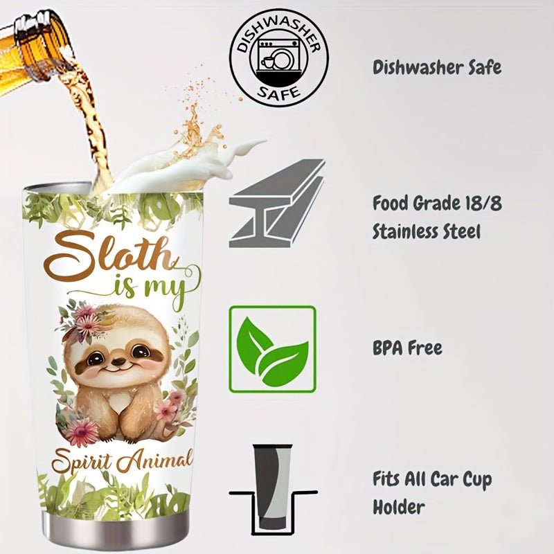 Cat Shop Boys - 1pc 20oz Adorable Sloth Stainless Steel Insulated Mug - "Sloth is My Spirit Animal" Design, Double - Wall Vacuum, Durable & Reusable - Ideal Gift for Friends, Family, Colleagues - Perfect for Outdoor Activities & Car Travel