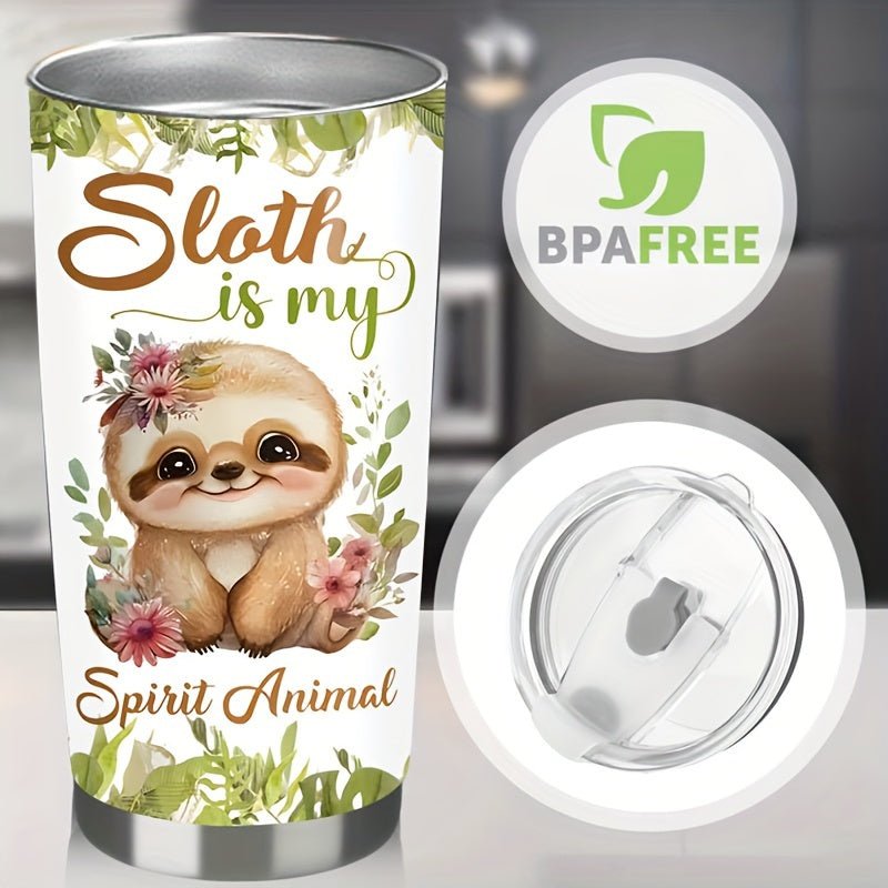 Cat Shop Boys - 1pc 20oz Adorable Sloth Stainless Steel Insulated Mug - "Sloth is My Spirit Animal" Design, Double - Wall Vacuum, Durable & Reusable - Ideal Gift for Friends, Family, Colleagues - Perfect for Outdoor Activities & Car Travel