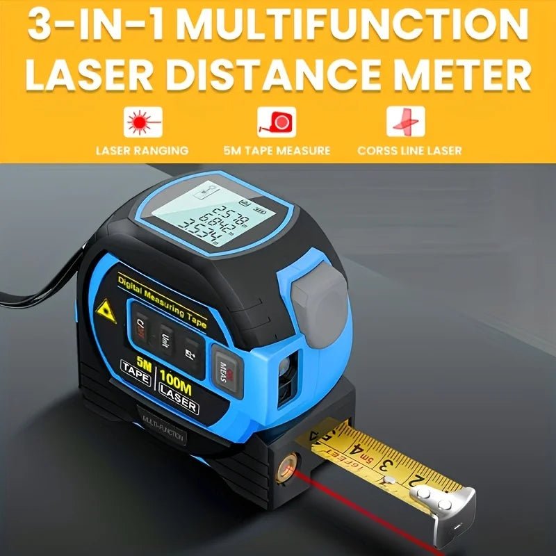 Cat Shop Boys - 1pc Blue 3 - In - 1 Laser Tape Measure, High - precision Rechargeable Infrared Laser Rangefinder