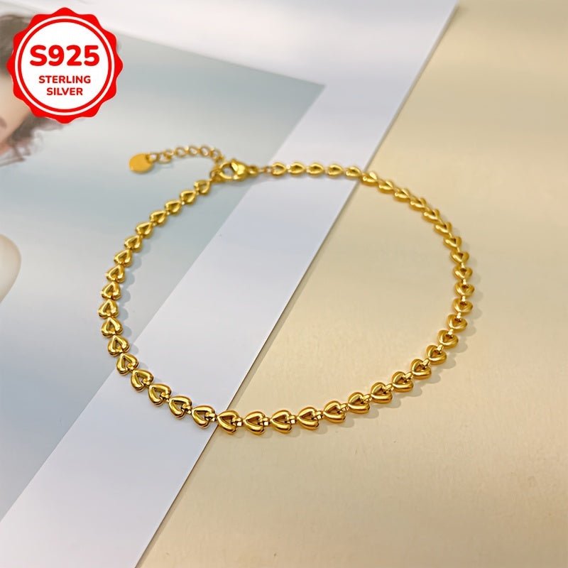 Cat Shop Boys - 1pc Elegant S925 Sterling Silver Heart Chain Anklet for Women, Daily & Gift Occasion, All - Season Jewelry, Perfect for Valentine'S & Mother'S Day