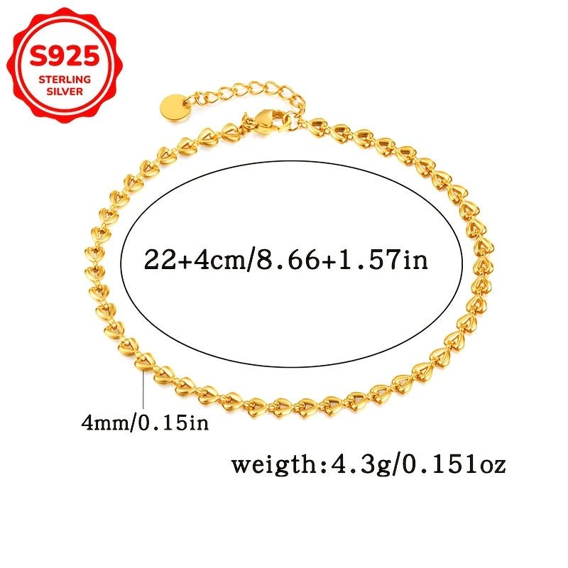 Cat Shop Boys - 1pc Elegant S925 Sterling Silver Heart Chain Anklet for Women, Daily & Gift Occasion, All - Season Jewelry, Perfect for Valentine'S & Mother'S Day