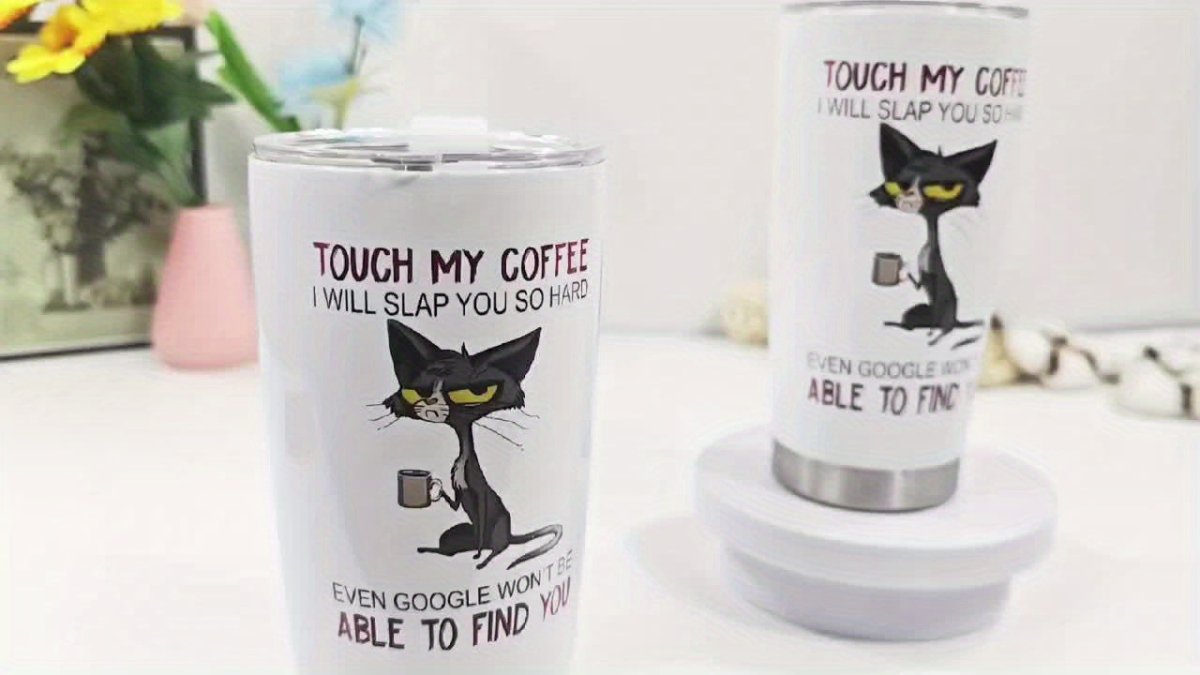 Cat Shop Boys - 1pc Fun 20oz "Touch My Coffee" Stainless Steel Tumbler - Insulated Travel Mug With Humorous Quote, Perfect Gift For Coffee Enthusiasts & Loved Ones