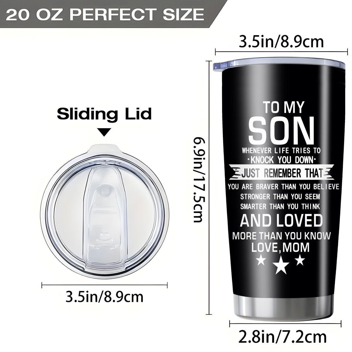 Cat Shop Boys - 1pc Inspirational "to My Son" 20oz Stainless Steel Tumbler with Lid from Mom - Insulated, Slip - Resistant Water Bottle, Perfect for Outdoor Travel & All Seasons - Heartfelt Valentine's Day Gift