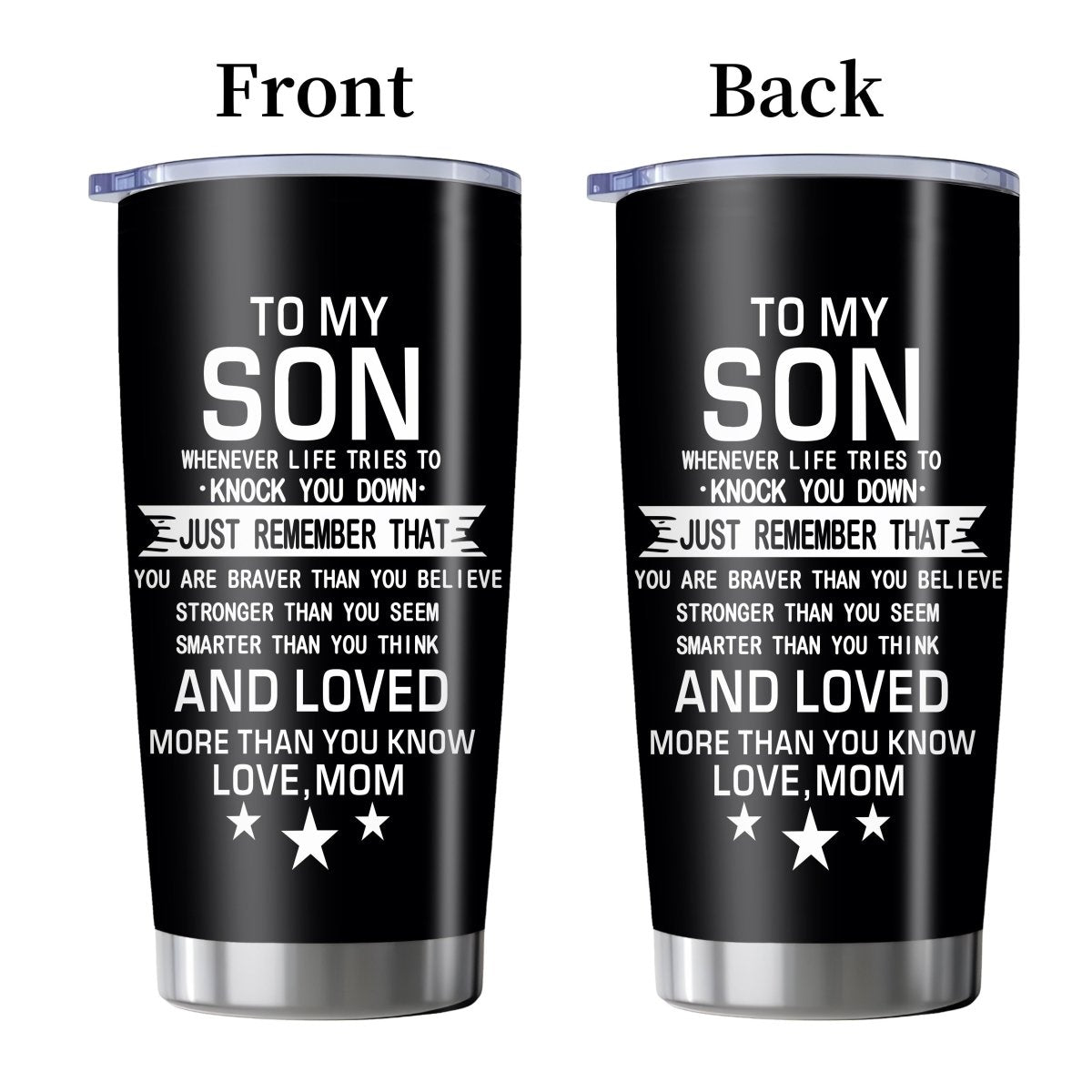 Cat Shop Boys - 1pc Inspirational "to My Son" 20oz Stainless Steel Tumbler with Lid from Mom - Insulated, Slip - Resistant Water Bottle, Perfect for Outdoor Travel & All Seasons - Heartfelt Valentine's Day Gift