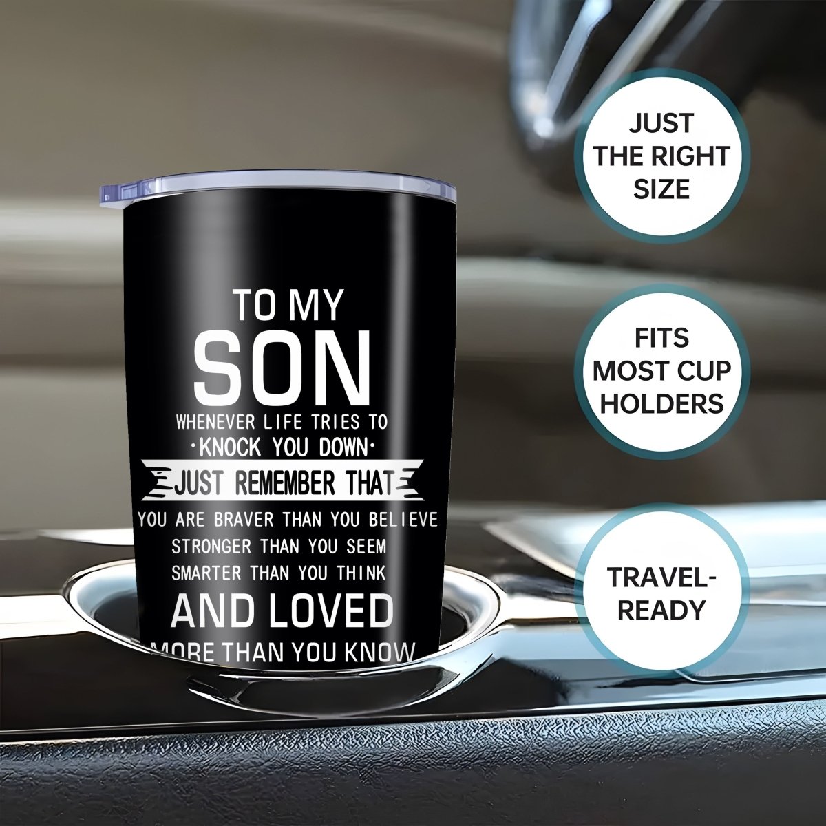 Cat Shop Boys - 1pc Inspirational "to My Son" 20oz Stainless Steel Tumbler with Lid from Mom - Insulated, Slip - Resistant Water Bottle, Perfect for Outdoor Travel & All Seasons - Heartfelt Valentine's Day Gift