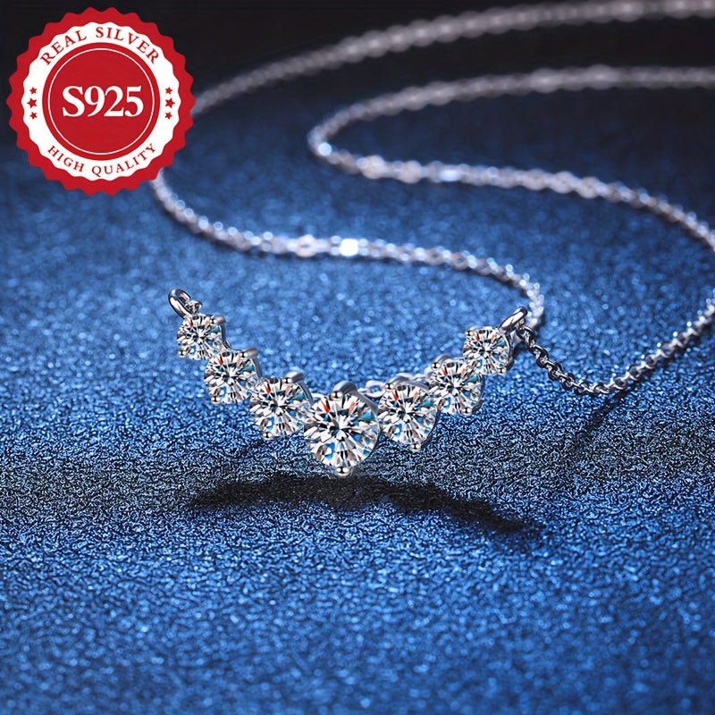 Cat Shop Boys - 1pc/ New S925 Pure Silvery Elegant Princess Square Zirconia Smile Pendant Necklace, Classic Style, Low Allergy, Women'S Jewelry