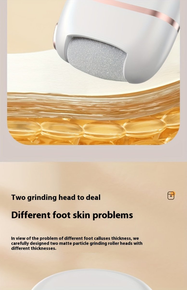 Cat Shop Boys - 1pc Rechargeable Electric Foot Grinder - Portable and Easy - to - Use Device with Three Replaceable Grinding Heads, Thickness Grinding Heads for Thick Leather Polishing, USB Charging, Cracked and Dry Skin Care for Smooth Feet