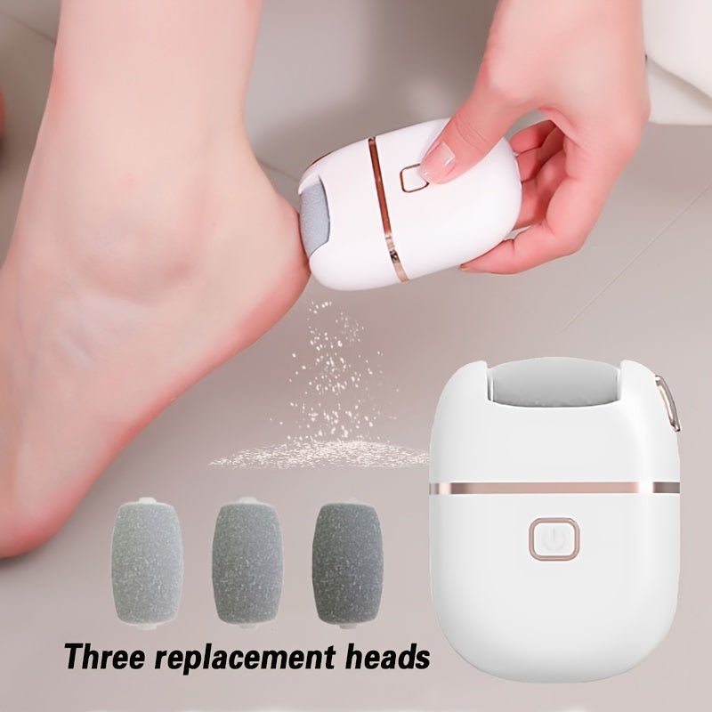 Cat Shop Boys - 1pc Rechargeable Electric Foot Grinder - Portable and Easy - to - Use Device with Three Replaceable Grinding Heads, Thickness Grinding Heads for Thick Leather Polishing, USB Charging, Cracked and Dry Skin Care for Smooth Feet