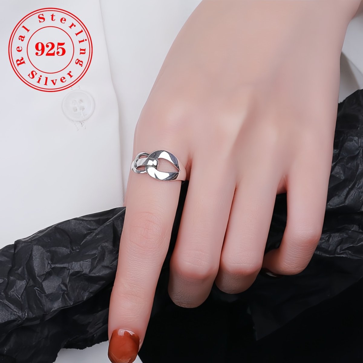 Cat Shop Boys - 1pc S925 silver unique simple and elegant style geometric buckle modeling holiday style adjustable split ring gift for girlfriend about 2.4g