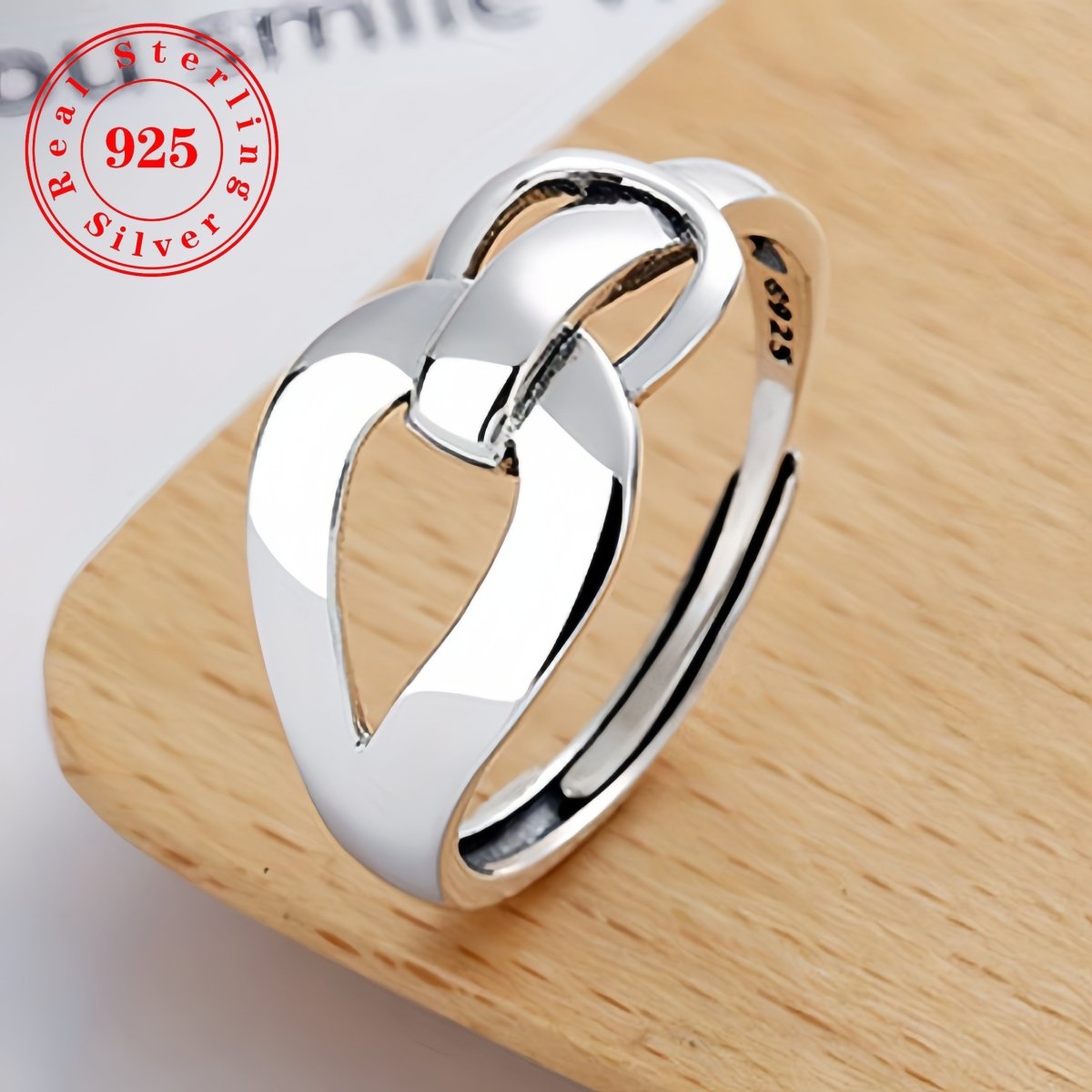 Cat Shop Boys - 1pc S925 silver unique simple and elegant style geometric buckle modeling holiday style adjustable split ring gift for girlfriend about 2.4g