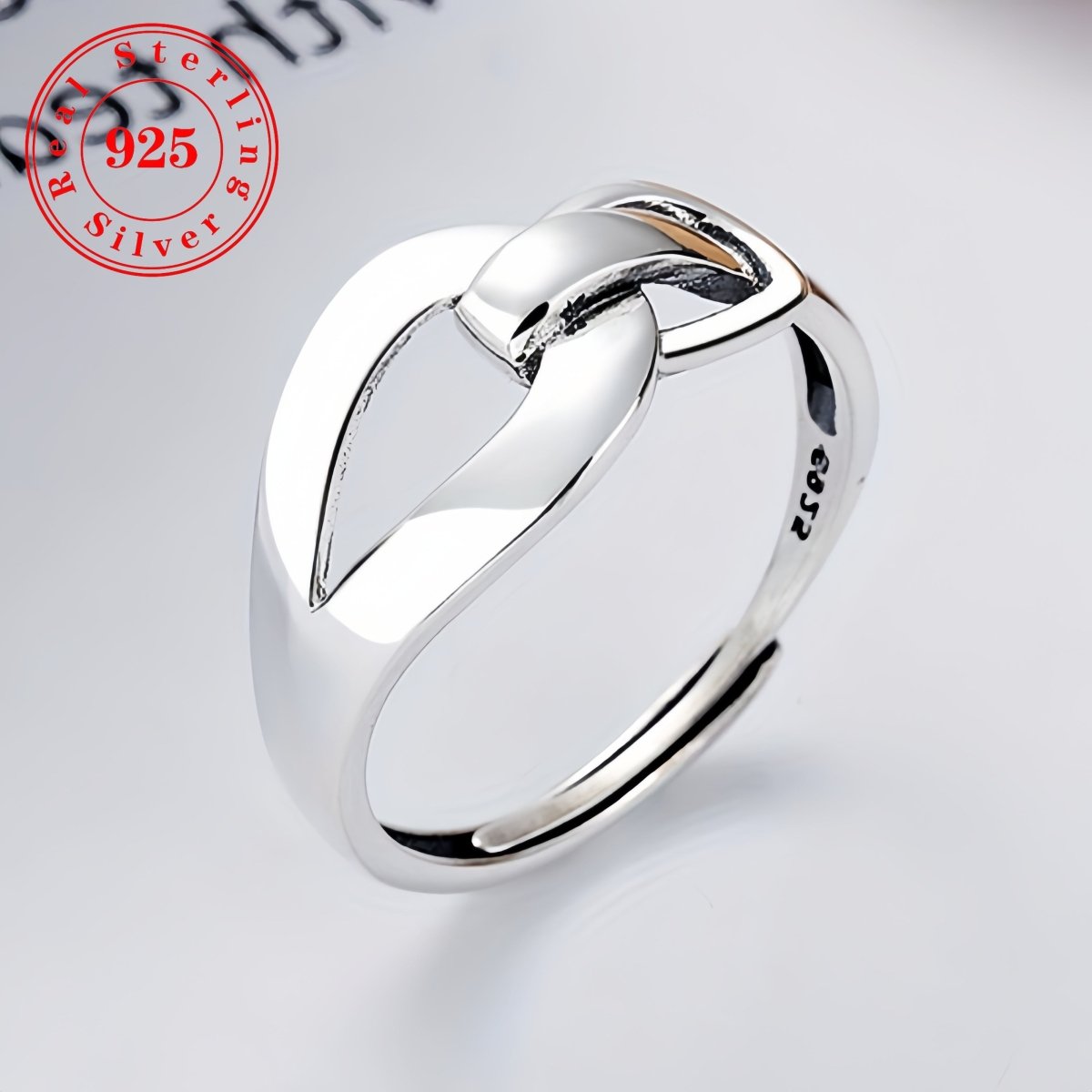 Cat Shop Boys - 1pc S925 silver unique simple and elegant style geometric buckle modeling holiday style adjustable split ring gift for girlfriend about 2.4g