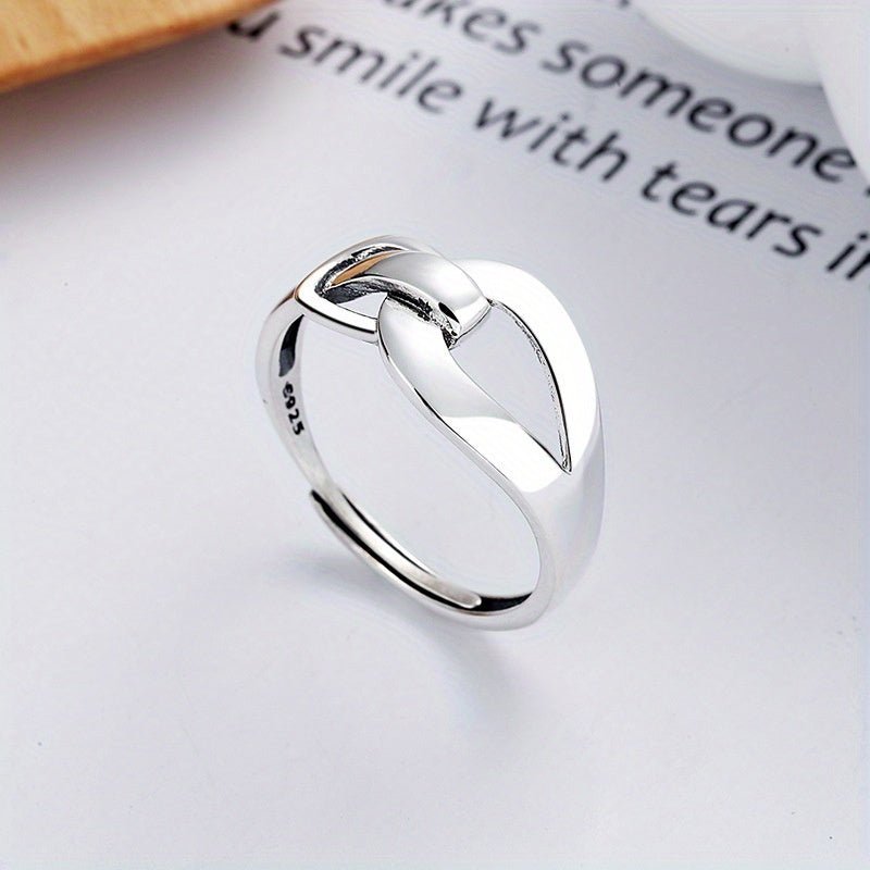 Cat Shop Boys - 1pc S925 silver unique simple and elegant style geometric buckle modeling holiday style adjustable split ring gift for girlfriend about 2.4g