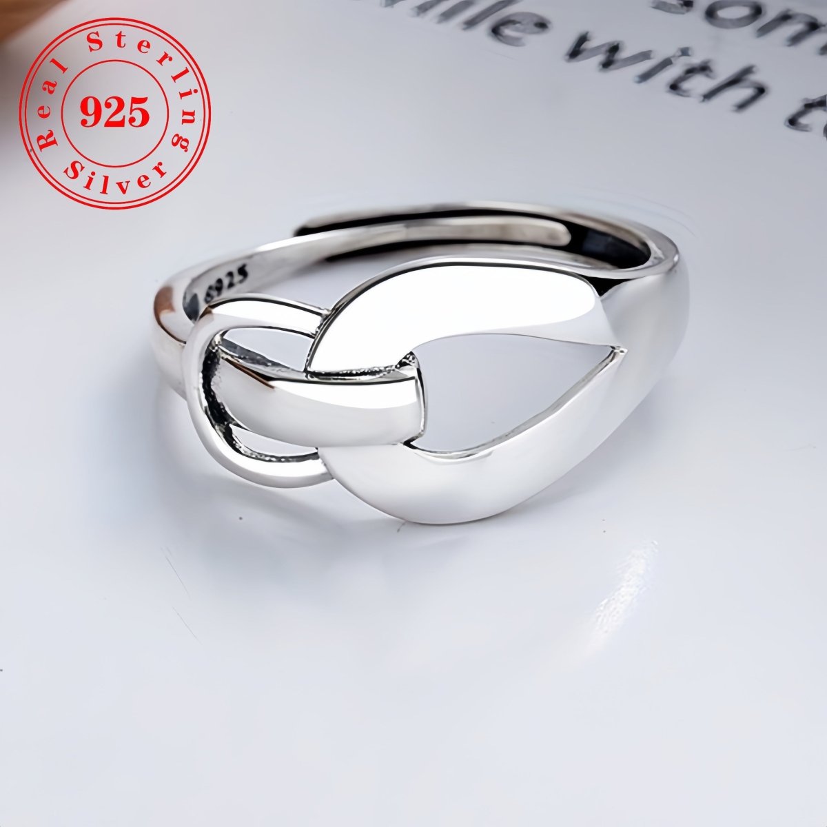 Cat Shop Boys - 1pc S925 silver unique simple and elegant style geometric buckle modeling holiday style adjustable split ring gift for girlfriend about 2.4g