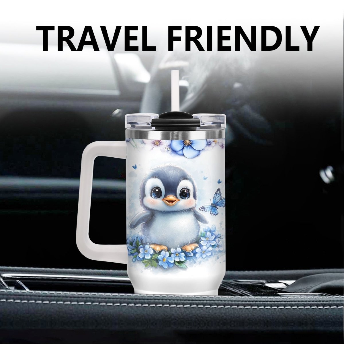 Cat Shop Boys - 1pc Stainless Steel Tumbler with Lid and Straw, 40oz Reusable Multipurpose Travel Mug, Hand Wash Only, Animal Print with Penguin Design, Ideal for Christmas, Hanukkah, Thanksgiving, Graduation, Juneteenth Gifts for Women