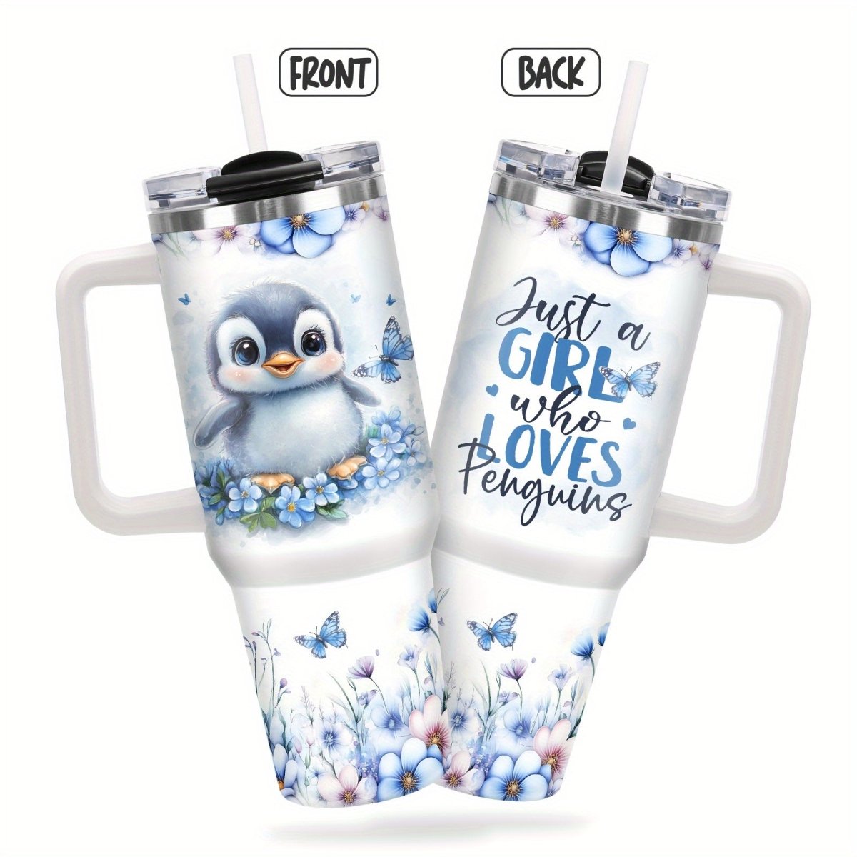 Cat Shop Boys - 1pc Stainless Steel Tumbler with Lid and Straw, 40oz Reusable Multipurpose Travel Mug, Hand Wash Only, Animal Print with Penguin Design, Ideal for Christmas, Hanukkah, Thanksgiving, Graduation, Juneteenth Gifts for Women