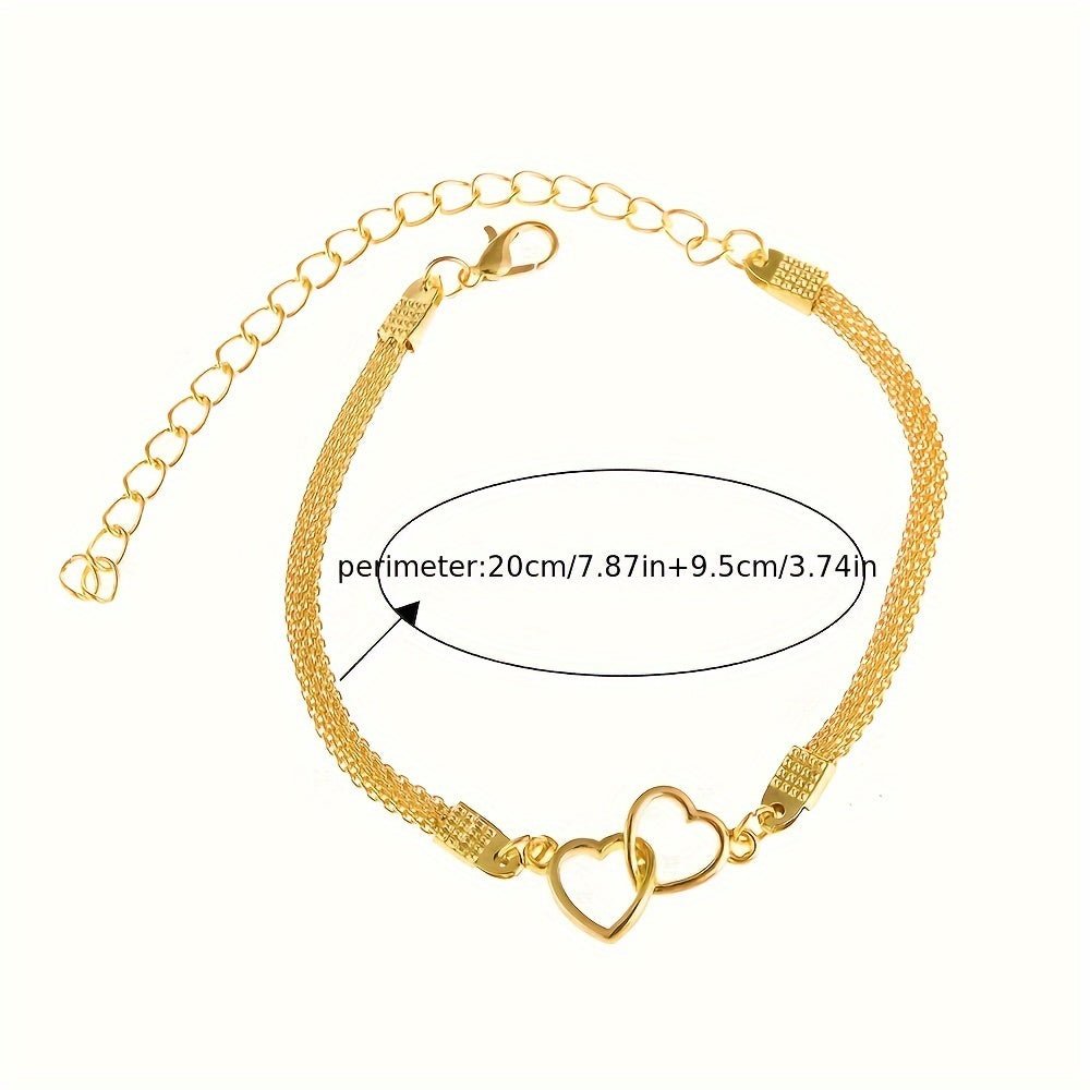 Cat Shop Boys - 1pc Stylish Minimalist Double Heart Chain Anklet Ladies Summer Beach Accessory