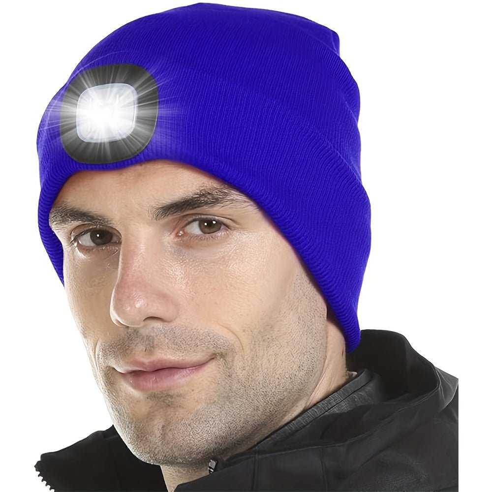 Cat Shop Boys - 1pc USB Rechargeable LED Beanie Hat With 4 Lights - Unisex Knitted Cap For Hiking, Biking, Camping, Walking, And Running - Perfect Gift For Men And Women