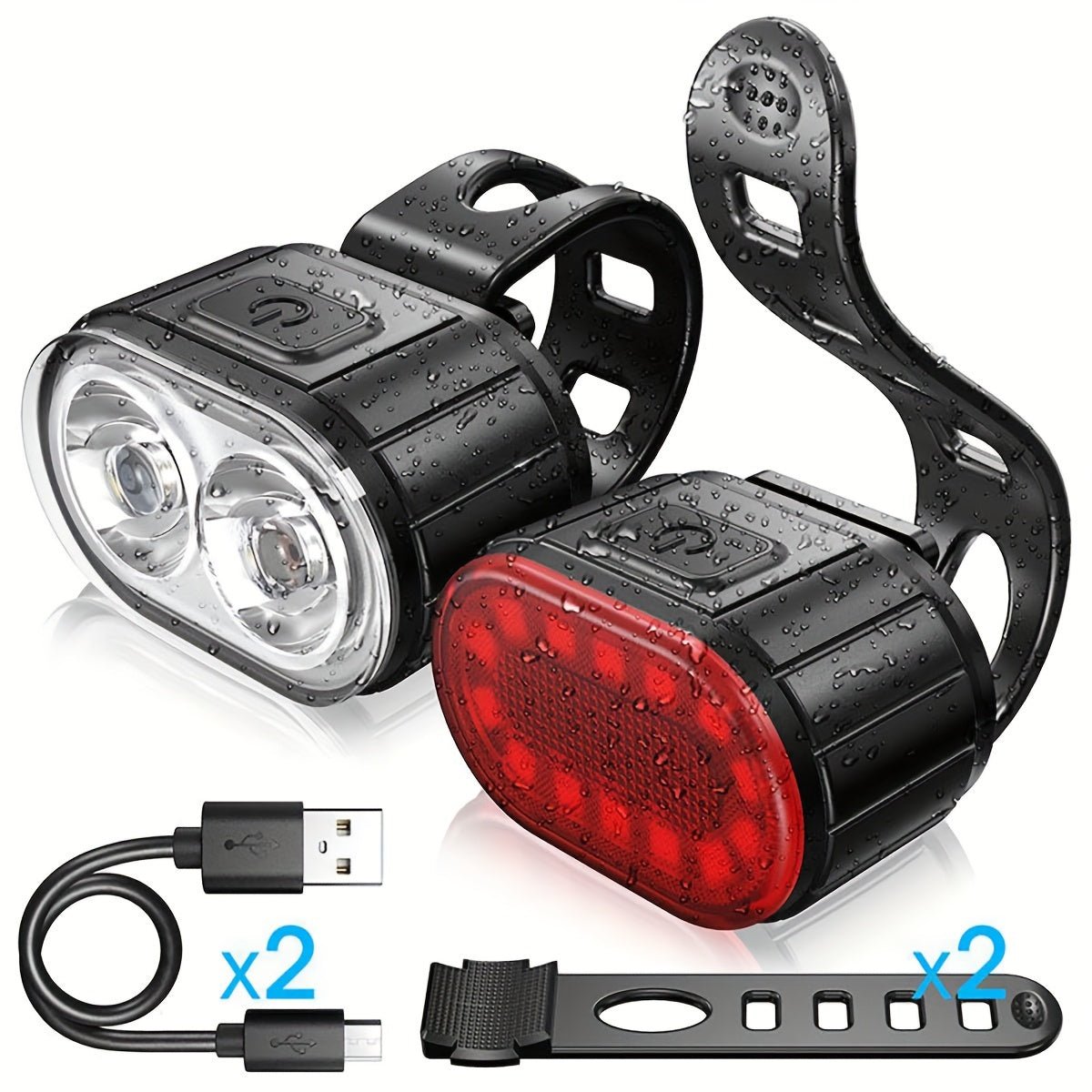 Cat Shop Boys - 1pc/2pcs Mountain Bike Headlight And Taillight, LED USB Rechargeable, Handlebar Mount, High Brightness For Night Riding