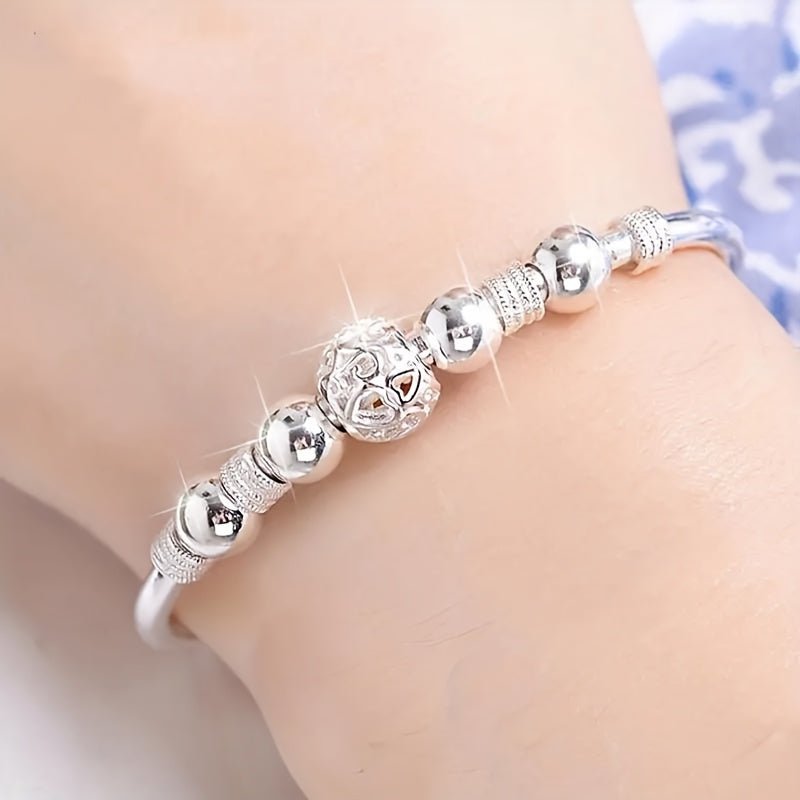 Cat Shop Boys - 1pcs Women's Titanium Steel Silver Plated Bead Bracelet Bangle Jewelry Gift