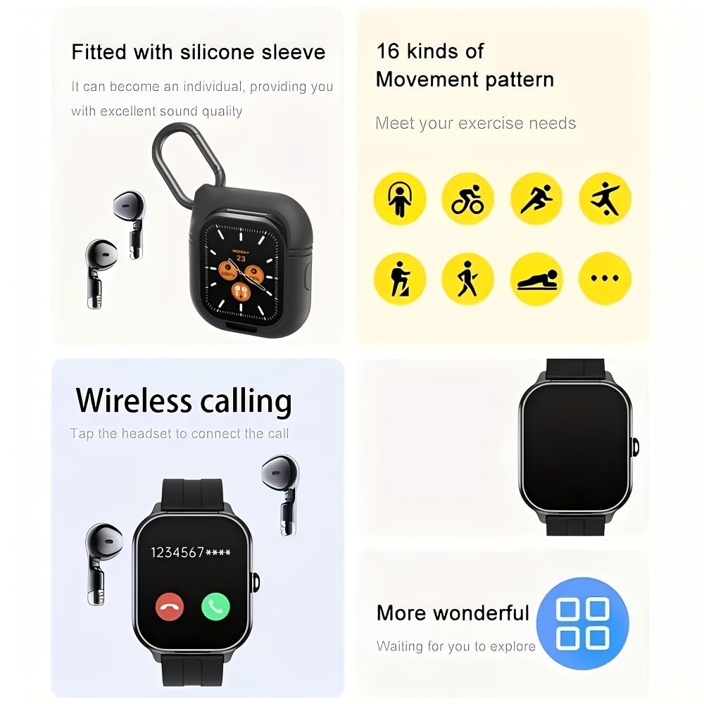 Cat Shop Boys - 2 In 1 Wireless Earphone Watch Answer/Make Calls Smart Call Watch With Earbuds For IPhone/Android Counting Steps, Calories, Distance Multiple Sports Modes Fashionable Men's Gift