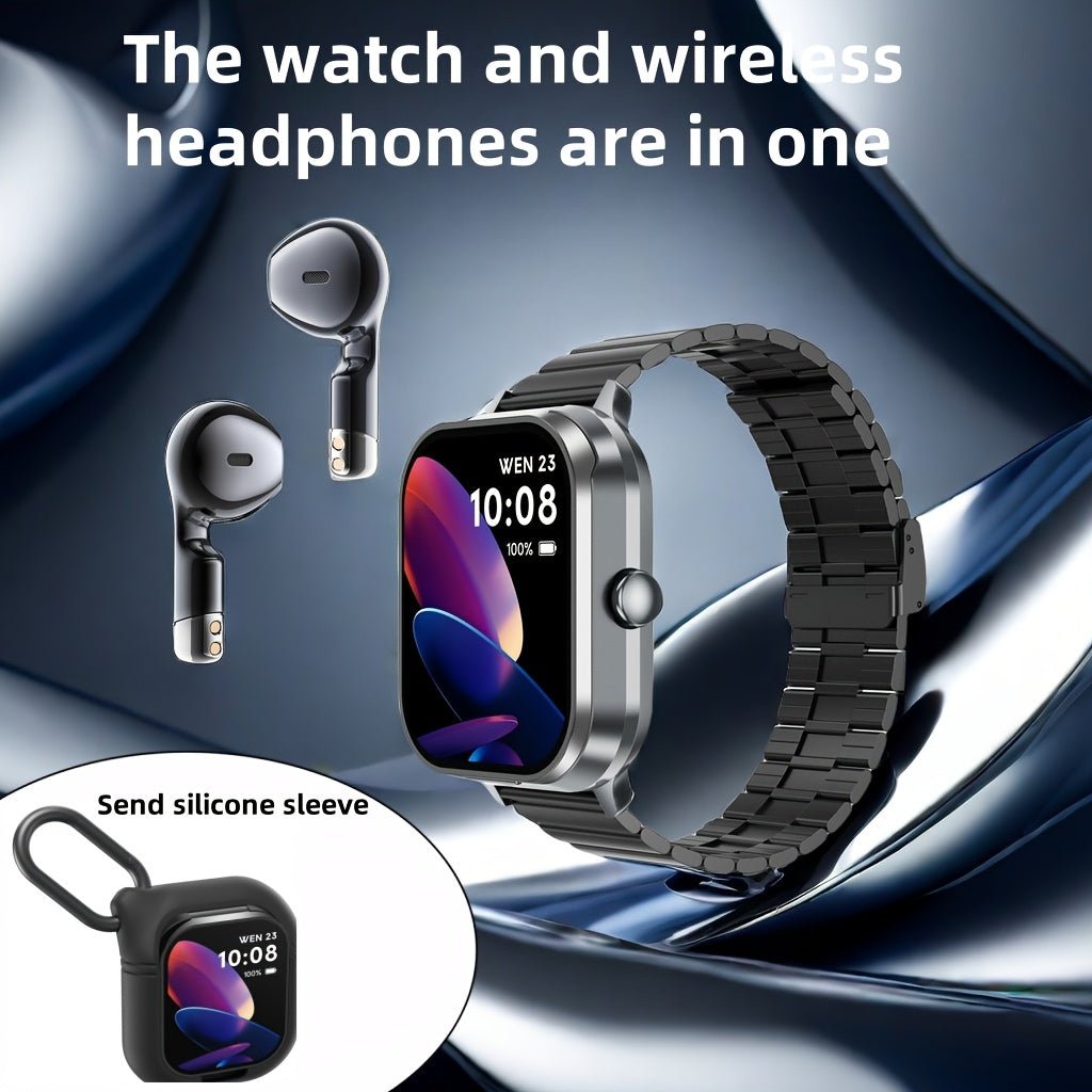 Cat Shop Boys - 2 In 1 Wireless Earphone Watch Answer/Make Calls Smart Call Watch With Earbuds For IPhone/Android Counting Steps, Calories, Distance Multiple Sports Modes Fashionable Men's Gift